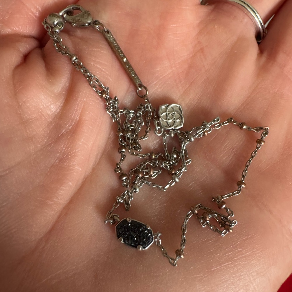 Kendra Scott Silver Satellite Mini Black Drusy Pendant Necklace
